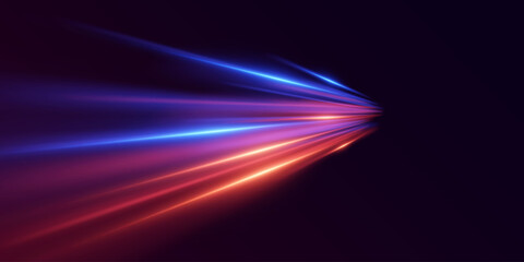 Neon light effect of swirl and speed. The magic of moving fast lines.