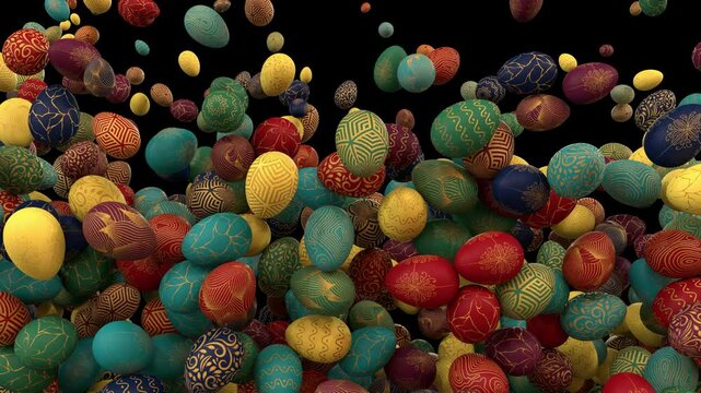 Multicolored easter egg animated transition with separate alpha channel vertical wipe