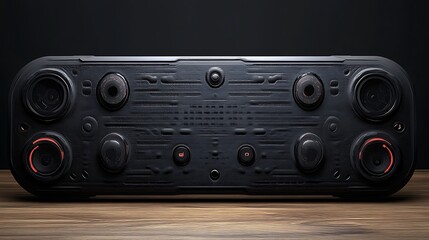 Fototapeta premium Futuristic Black Audio Control Device on Wood