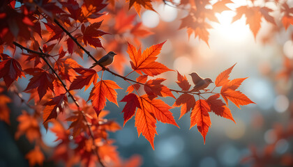 Autumn Leaves with Sunlight - Perfect for autumn-themed content, this image showcases the beauty of fall foliage in its natural setting. Ideal for use in seasonal marketing campaigns, greeting cards, 
