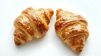 two croissants on white background