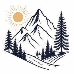 Obraz premium Minimal Mountain Silhouette Vector – Adventure T-Shirt Design