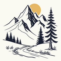 Minimal Mountain Silhouette Vector – Adventure T-Shirt Design