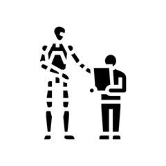 robot child interaction social robotics glyph icon vector illustration