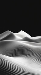 Abstract grayscale image of undulating, textured surface resembling sand dunes, creating a minimalist and serene landscape, ideal for design backgrounds
