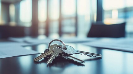 Keys on a table near paperwork, suggesting a real estate transaction or new home purchase