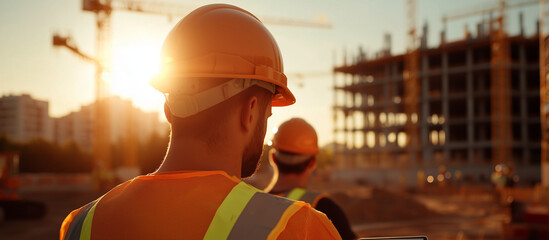 Construction Engineers Coordinating at a Dynamic Construction Site