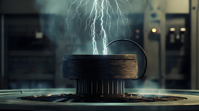 Electromagnetic induction &ndash; A coil generating electricity in a magnetic field, copper coil, faraday's law
