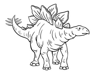 Stegosaurus of the Jurassic period. Herbivorous dinosaur with spikes on its tail. Prehistoric animal. Nature and paleontology. Vector cartoon black and white illustration. Hand drawn outline