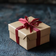 Obraz premium Kraft gift box with a red ribbon.