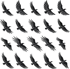 Fototapeta premium Elegant Pattern of Flying Birds in Black Silhouette with Dynamic Flight Poses