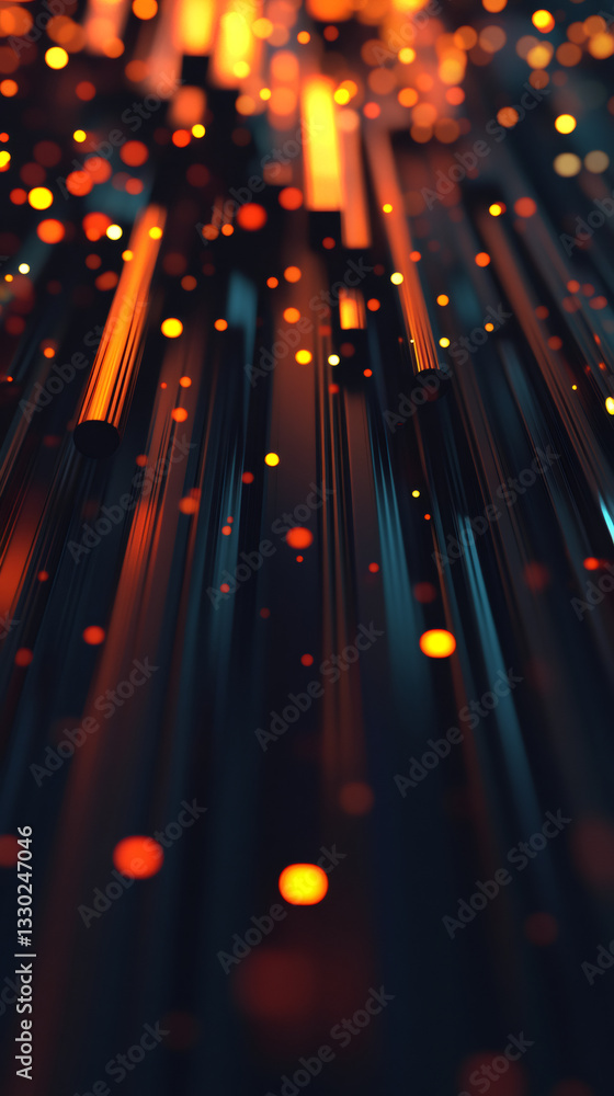 Aufkleber Abstract background showing glowing particles falling on dark vertical lines, creating a futuristic and technological atmosphere