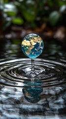 Earth Droplet in Water Ripples