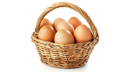 eggs in basket isolated in white background