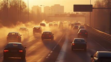 Highway traffic during golden hour