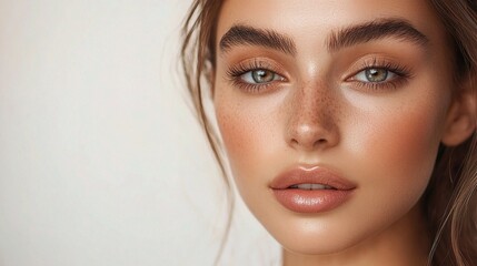 Naklejka premium Radiant Model With Perfect Makeup and Glowing Skin Close-Up