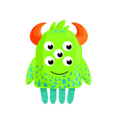 Funny Green-Blue Monster with Four Legs – Vector Illustration