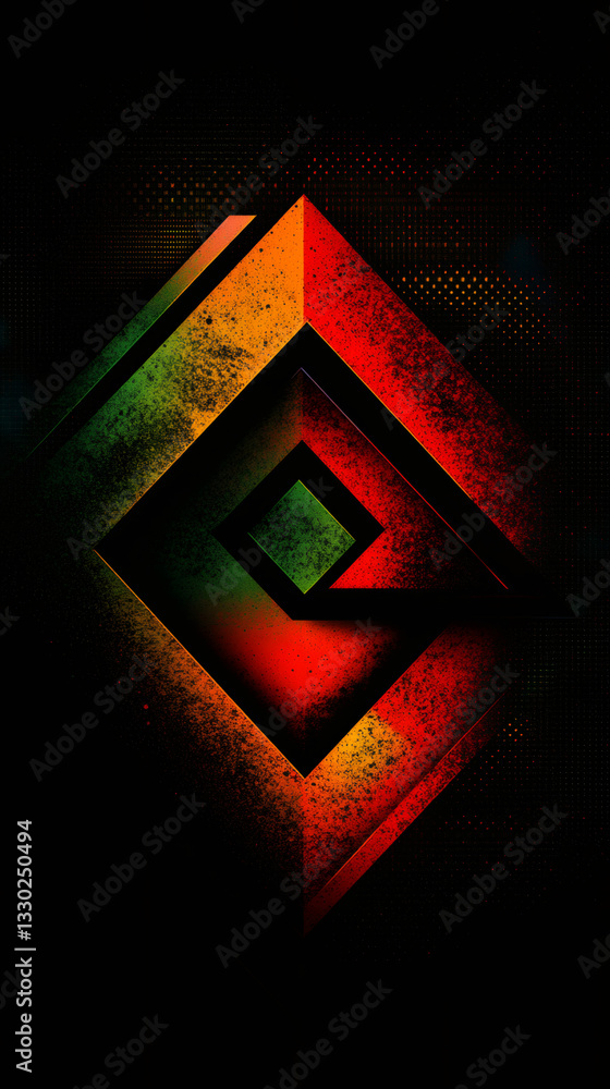 Poster Abstract geometric logo featuring vibrant colors and textured surfaces, creating a modern and dynamic visual