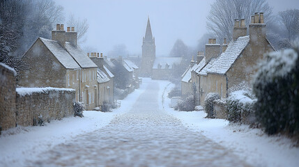 Fototapeta premium Snowy village street scene