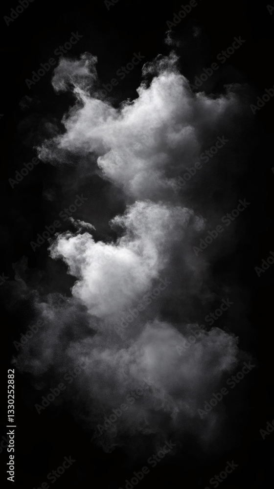Poster White powder exploding, creating billowing cloud against dark background, revealing powdery dynamics with dramatic visual impact