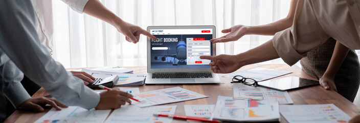 Online flight booking website provide brisk reservation system . Travel technology concept .
