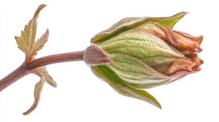 Obraz premium Fuzzy closed blossom with leaves