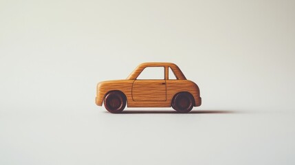 Fototapeta premium Wooden toy car with simple design on an isolated white background