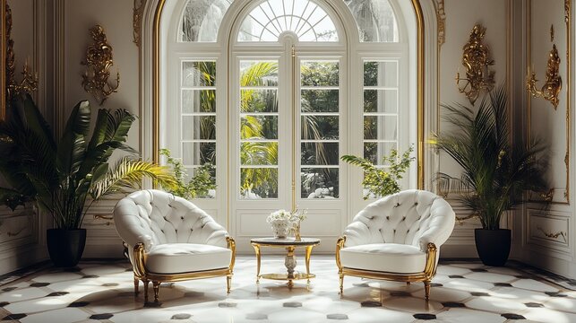 Luxurious interior with elegant chairs and natural light