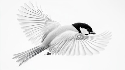Naklejka premium Small bird soars with spread wings, black and white