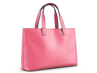 Chic coral pink leather tote bag studio shot against a pristine white backdrop