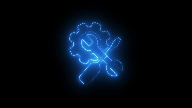 Glowing neon line setting icon with  gears icon animated. Technology setting icon concept. Repair service icon