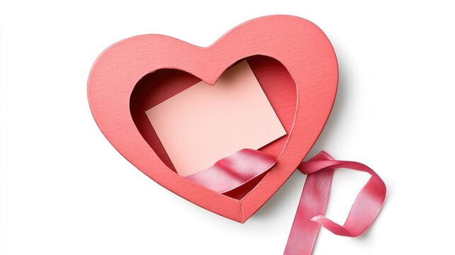 Heart box with pink note and ribbon
