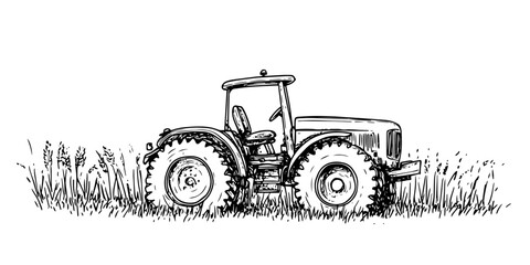 vintage farm tractor doodle sketch vector illustration © Kaz