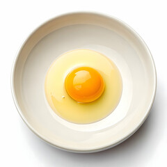 High quality sunny side up heart egg on white plate top view on white background