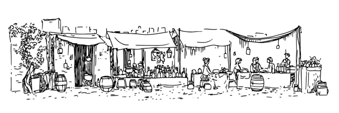 old traditional bazaar doodle sketch vector illustration