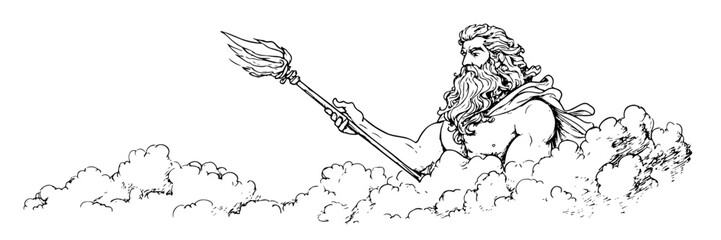Obraz premium ancient god mythology sketch doodle vector illustration engraving vintage divine figure