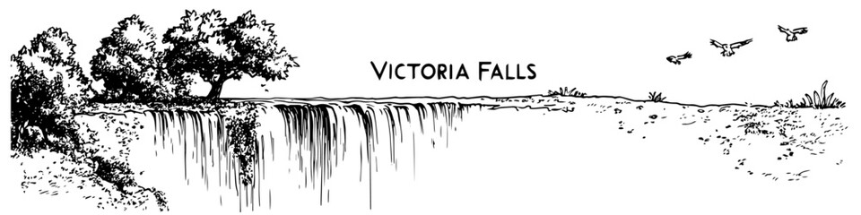 victoria falls sketch doodle vector illustration engraving vintage africa landscape © Kaz