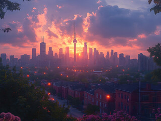 Sunrise over city skyline (1)