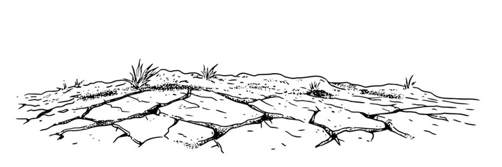 cracked dried ground damaged by drought doodle sketch vector illustration