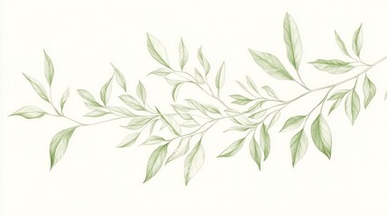 Obraz premium Elegant branch with delicate green leaves illustration