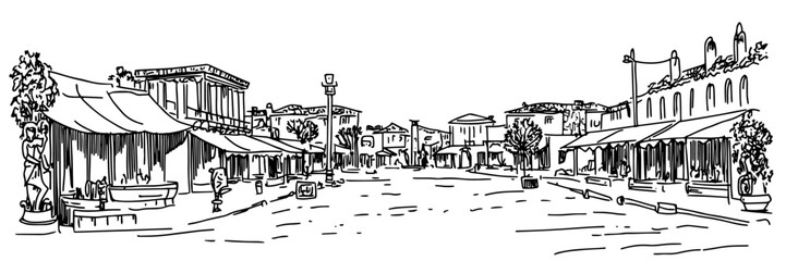 traditional market street hand drawn doodle black vector sketch © Kaz
