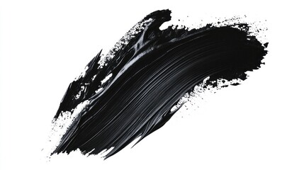 Black paint smear. Texture with linear patterns against a white background