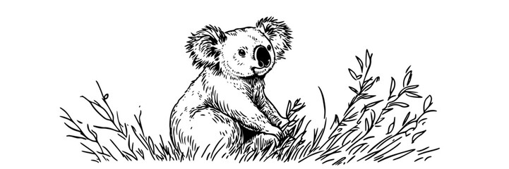 cute koala sitting in grass hand drawn doodle black vector sketch