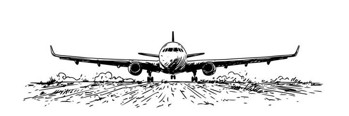 commercial airplane landing hand drawn doodle black vector sketch © Kaz