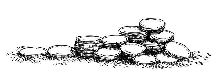stack of coins hand drawn doodle black vector sketch
