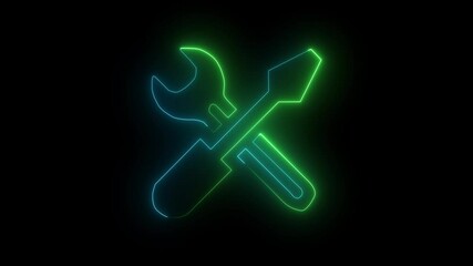 Glowing neon line Technology setting icon. spinning gears icon animated video. green - tuequoise  color icon concept on black background.