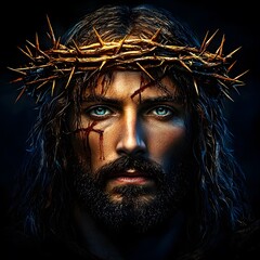 Jesus christ with a crown of thorns depicting his suffering and sacrifice in a powerful religious illustration