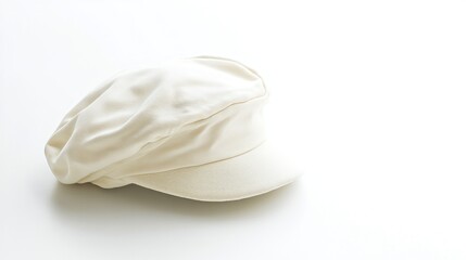 Obraz premium Cream-colored hat with short brim on a white surface, studio shot
