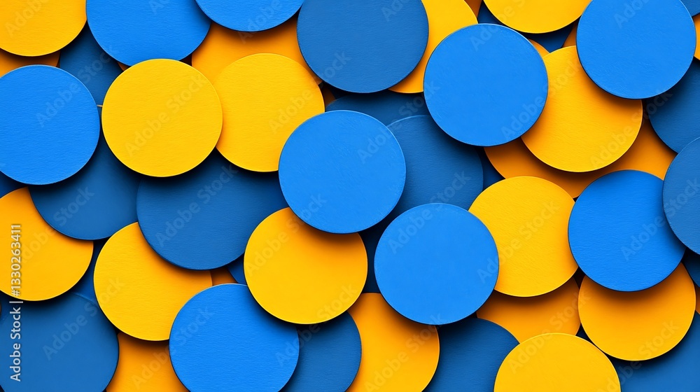 Poster a colorful abstract pattern of overlapping blue and yellow circles