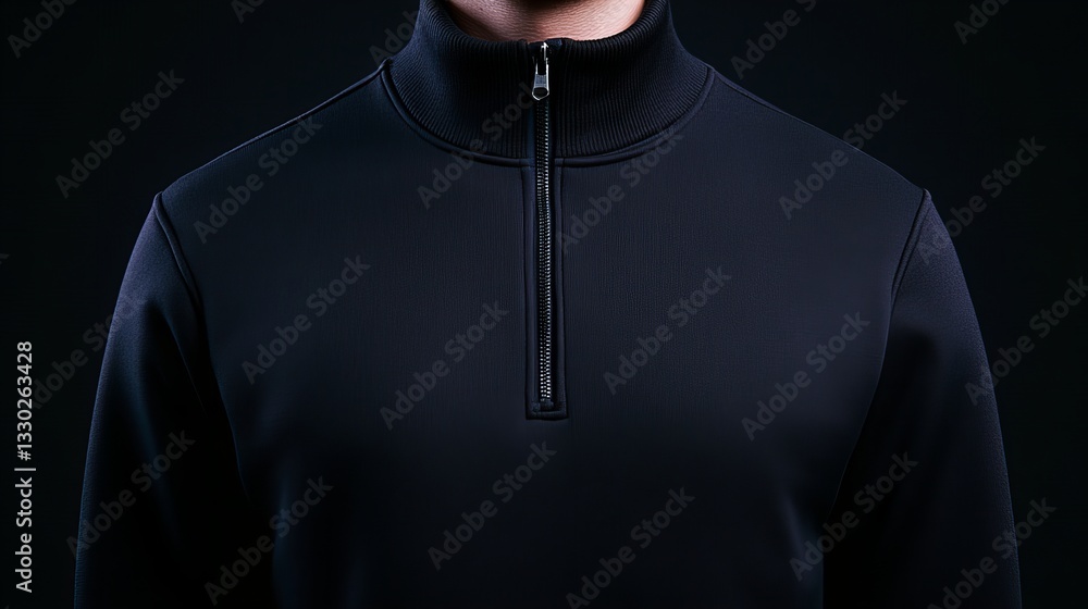 Poster black zip up sweatshirt is displayed against a dark background, highlighting its texture and design 
